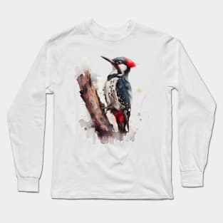 Woodpecker Bird Watercolor Long Sleeve T-Shirt